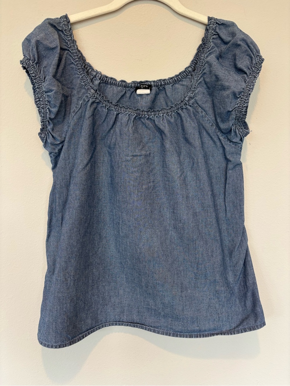 J. Crew Chambray Smocked Cap-Sleeve Top - Blue